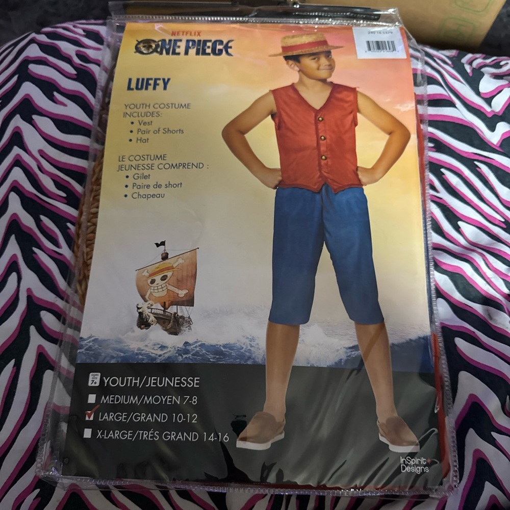 Monkey D. Luffy Kids Costume Large One Piece Official Licensed Set